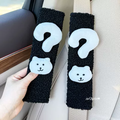 Sürətlər qutusu və əl tormozu başlıqları – Mark Bear Seatbelt Shoulder Pads - shoulder-pads-black-lamb-velvet-question-mark-bear-two