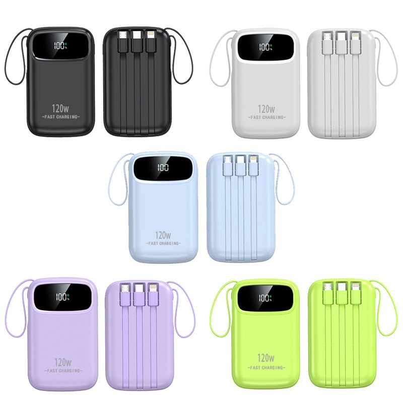 Powerbank Mini Hochleistung 20000mAh 3C-Zertifiziert Ultra-Schnellladestation Powerbank mit integriertem Kabel Mobiler Stromspeicher