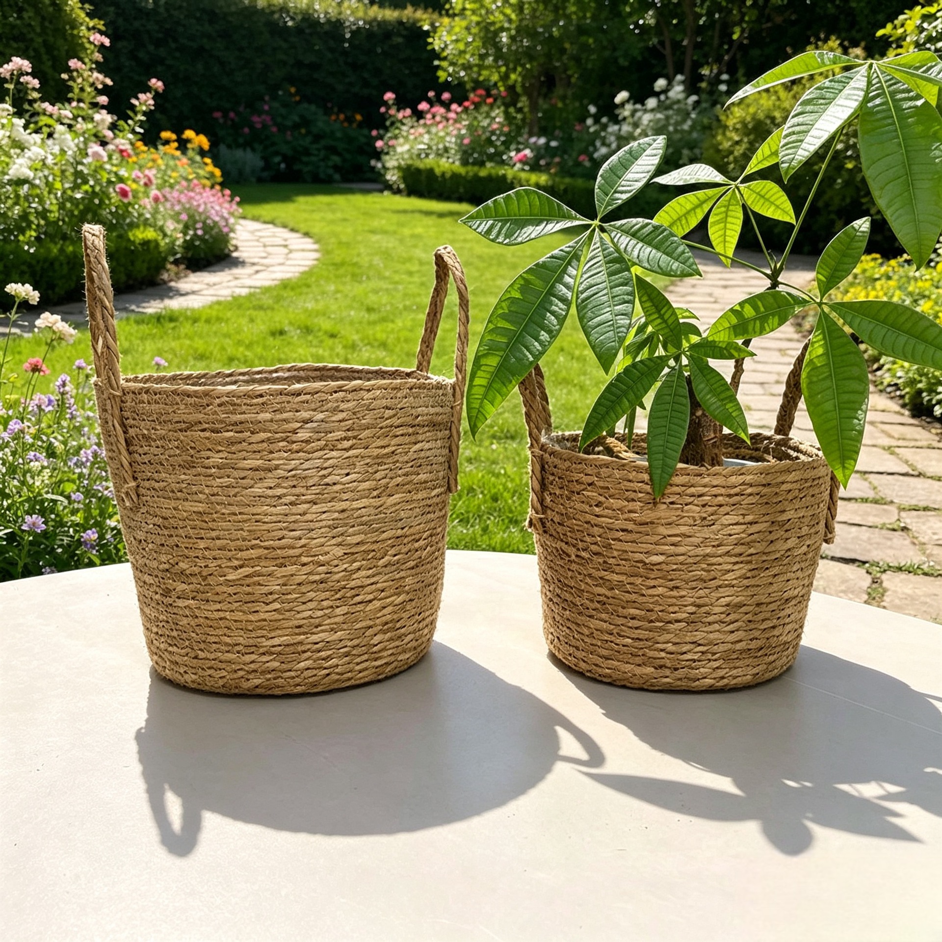 Cesta de Paja Tejida para Plantas Tejida a Mano para Decoración de Interior image 4