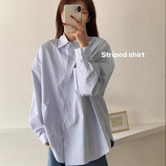 新しいストライプのシャツの上着の女性の春秋の韓系のゆったりしたデザイン感の小さい大衆の初秋の長袖のシャツのカジュアルなコート