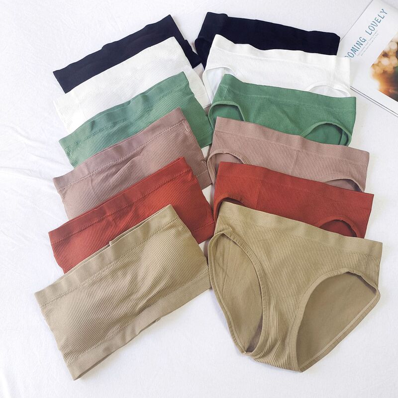 One-word Wai Solid Color Thread Sexy Sweet Beautiful Back Tube Top Underwear Non-rimless Bikini Bra suit