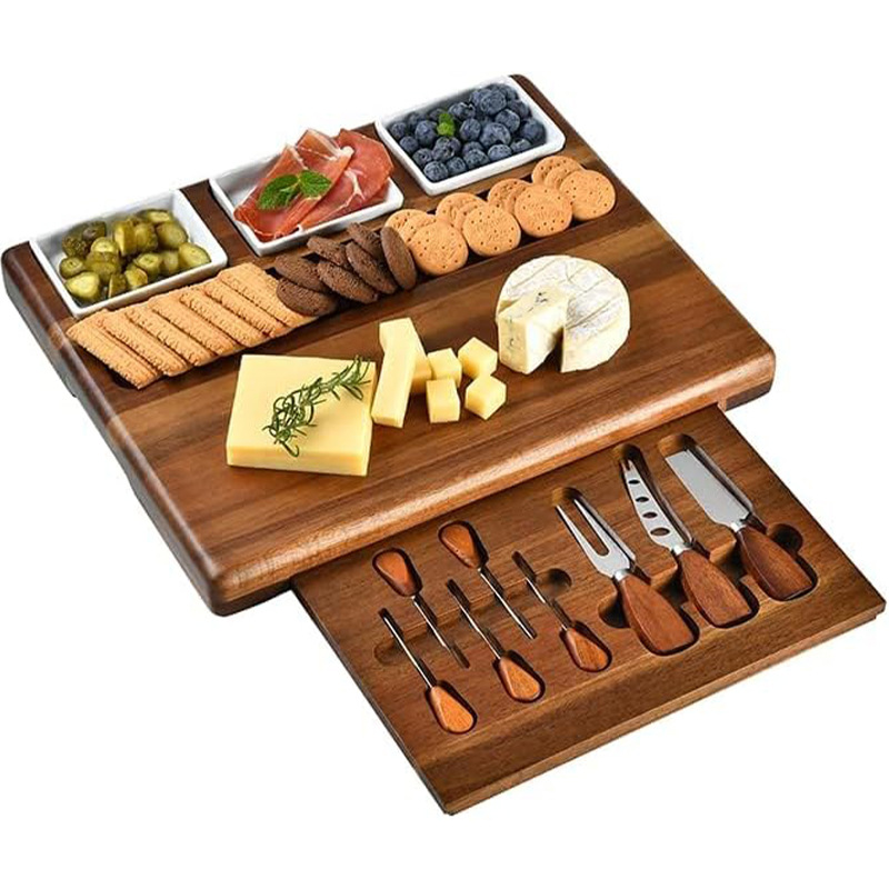 Juego de tablas de cortar de madera maciza Combinación conveniente Tablero de cortar de queso cocido desmontable Bandeja de frutas y verduras para mojar de comida occidental de madera