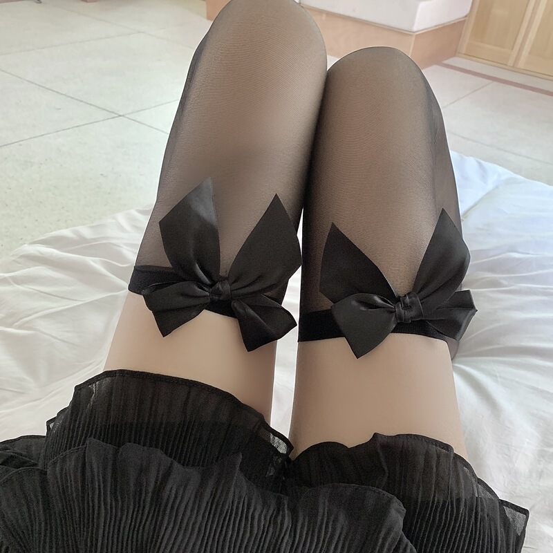 Sr 膝上黒ストッキングセクシーな黒ストッキング夏薄い膝上レース網タイツ黒ミドル丈ハーフセクシー|undefined