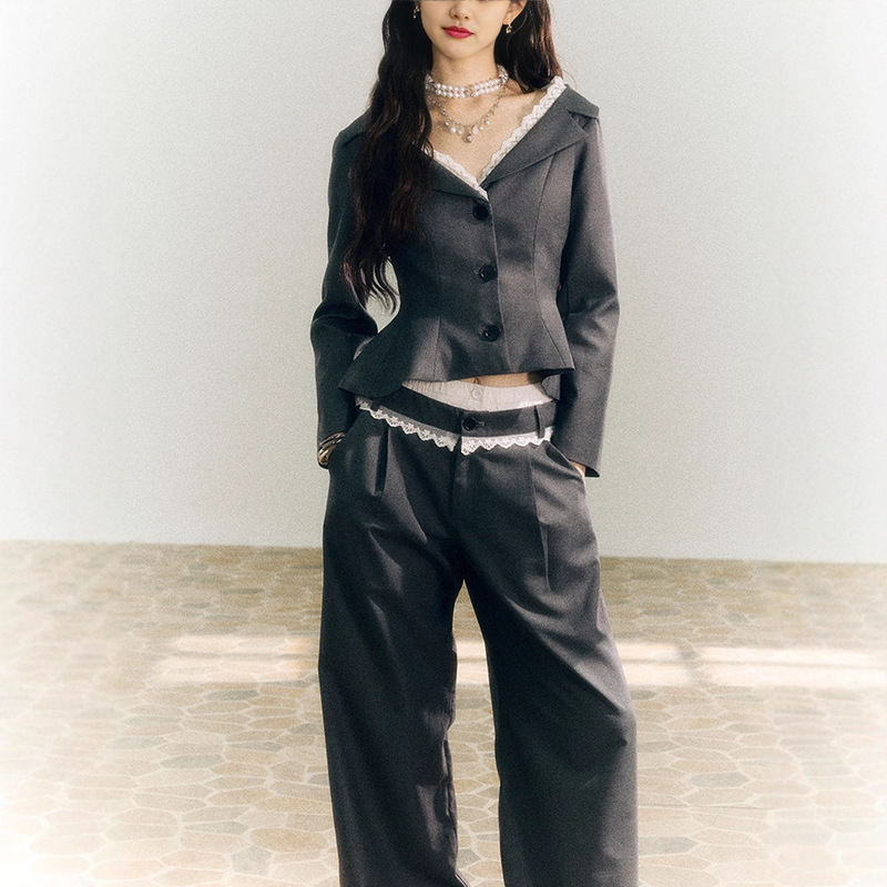 Sereneea One-Shoulder Gray Blazer Women's New Autumn Style Waist-Cinching Slimming Suit/Pants Set Sereneea One-Shoulder Gray Blazer Women's New Autumn Style Waist-Cinching Slimming Suit/Pants Set