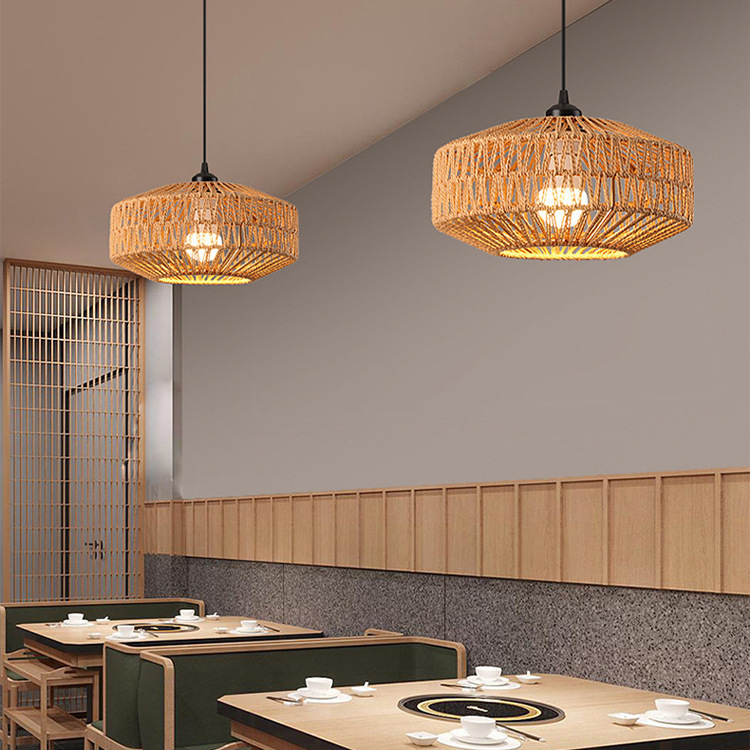 Lámparas transfronterizas de Zhongshan, tejido de cuerda de cáñamo hecho a mano, salón de té creativo retro, restaurante, dormitorio, candelabro