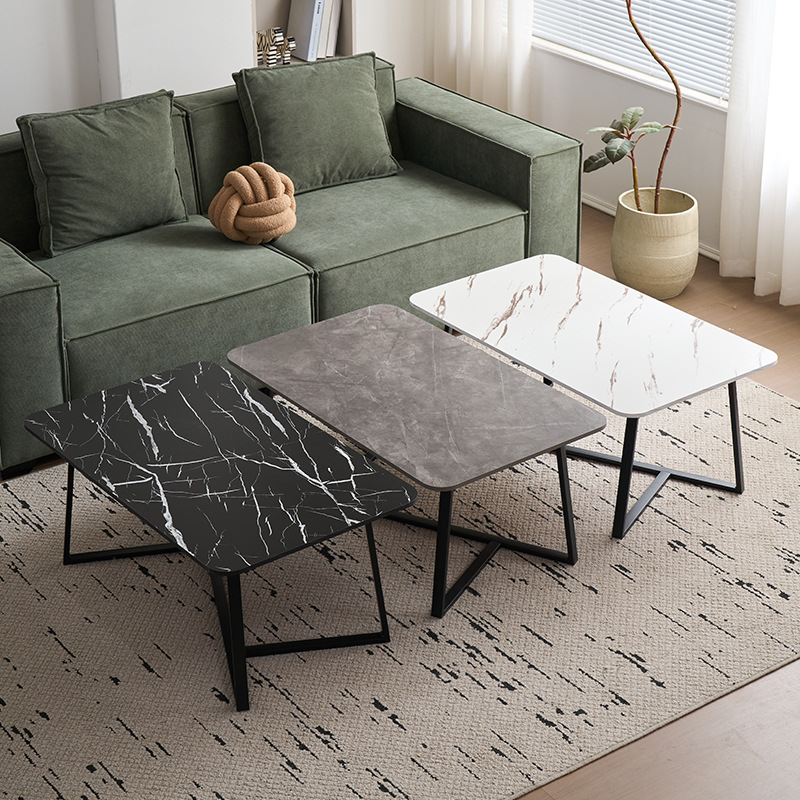 Simple Modern Office Marble Texture Tea Table Balcony Home Living Room Coffee Table Light Luxury Slate Tea Table Manufacturer