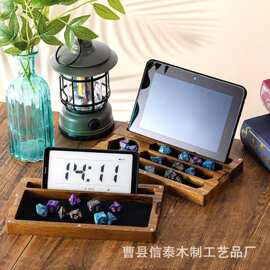 跨境木质骰子收纳盒桌面磁吸置物托盘手机支架一体棋牌游戏骰子盒