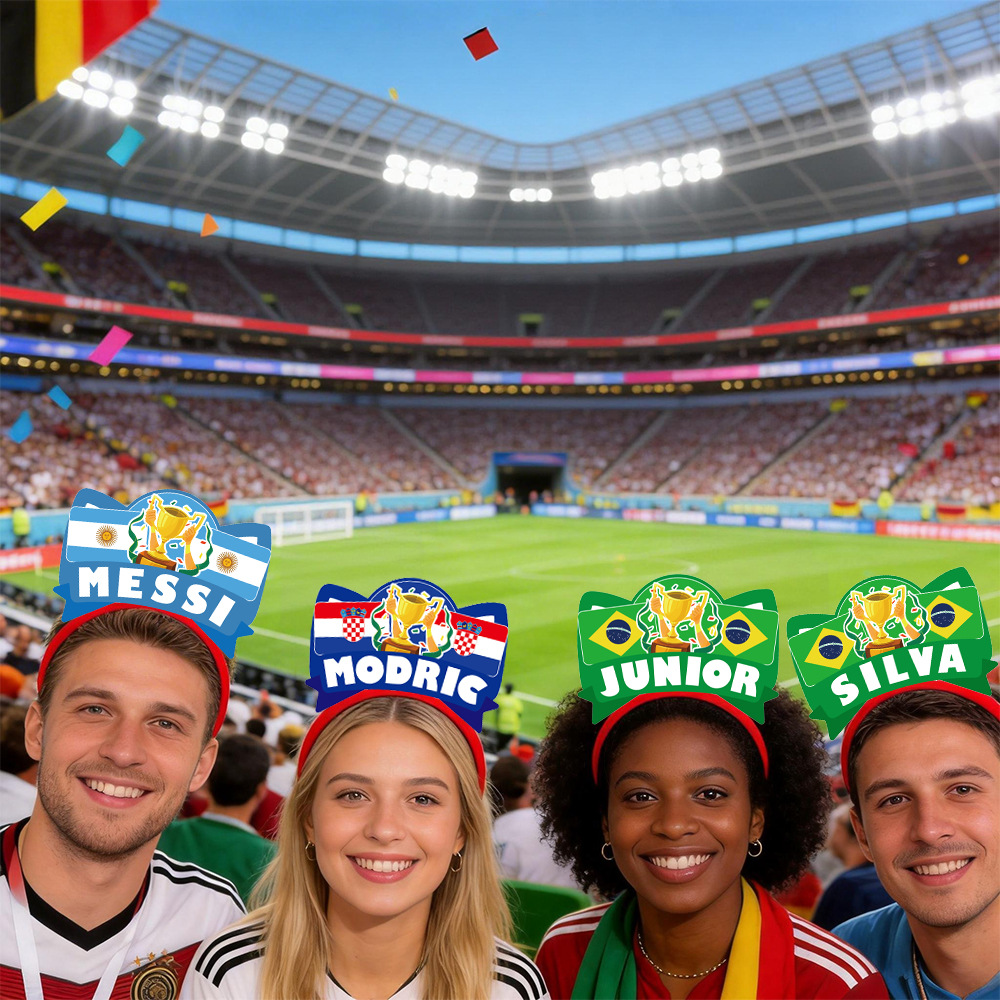 2026 Copa del Mundo fanáticos ganchos de pelo porristas de apoyo estrella DIY letras ganchos de cabeza bandera de fútbol botón de cabeza tocado