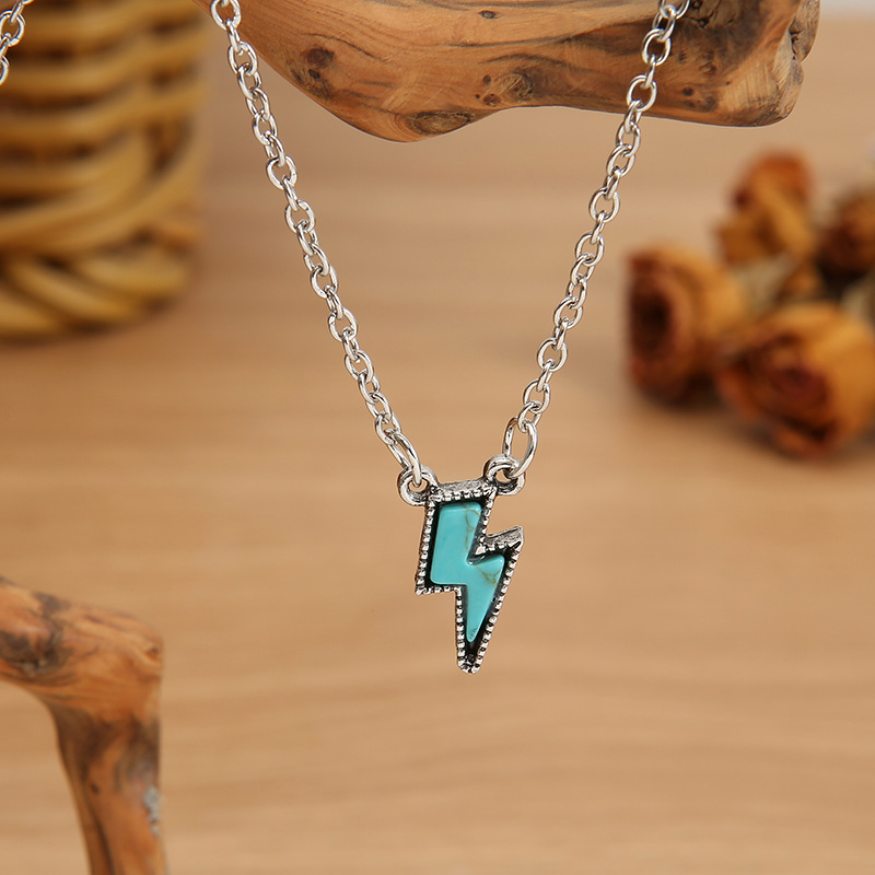 Retro Lightning Alloy Plating Inlay Turquoise Unisex Pendant Necklace display picture 1
