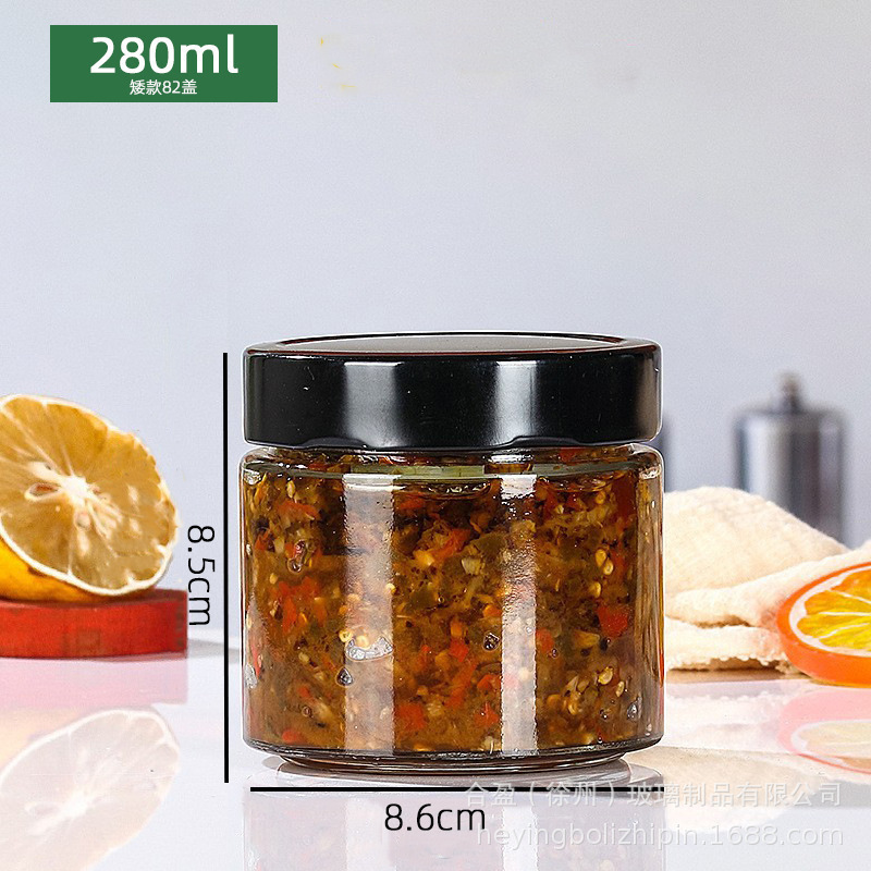 批发食品级高盖圆形辣椒酱瓶果酱分装瓶蜂蜜瓶透明玻璃瓶密封瓶|undefined