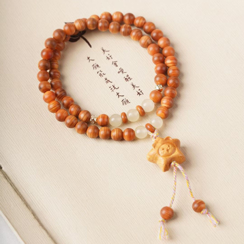 Taixing Cliff Cypress Aged Wood Double-Loop Bracelet, DIY Accessory, Buddhist Prayer Beads, Wooden Simple Bracelet, Women's Style