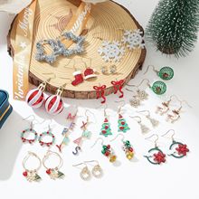新款外贸圣诞节耳饰欧美时尚创意滴油镶钻圣诞树雪花铃铛麋鹿耳环