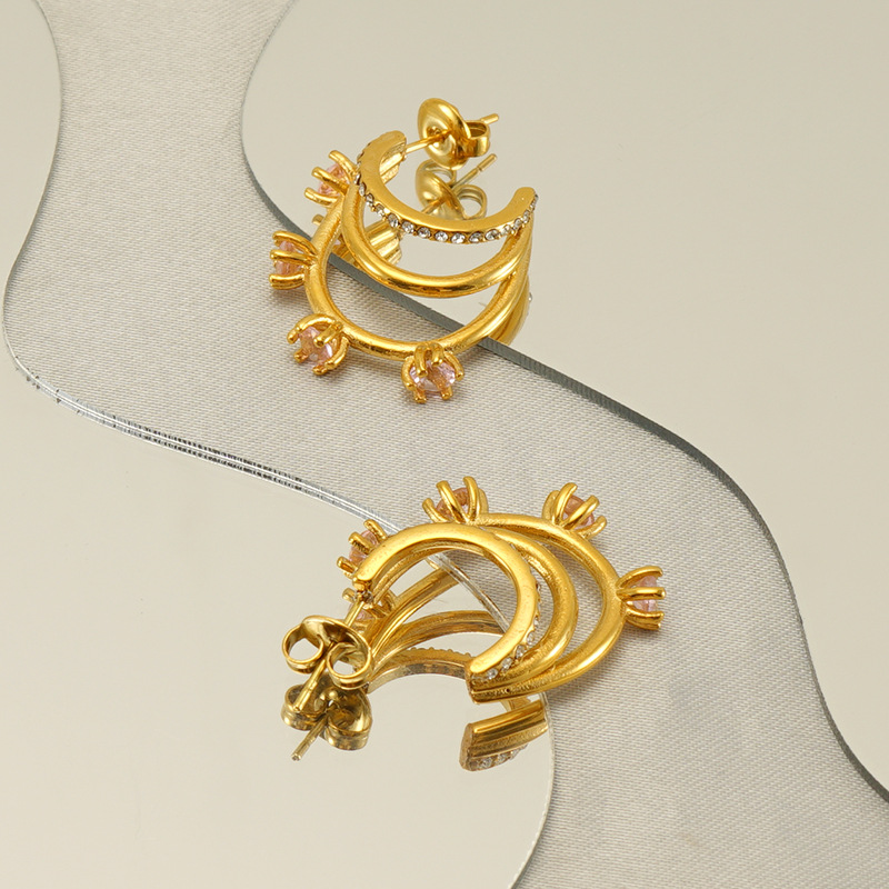 1 Pair Geometric Elegant Simple Style Stainless Steel 18K Gold Plated Zircon Ear Studs display picture 4
