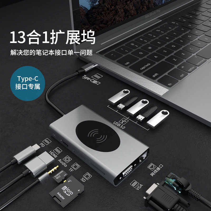 Cross-Border Hot-Selling Type C Hun Docking Station USB Hub Multi-Function Hub Dual HDMI Gigabit Docking Station