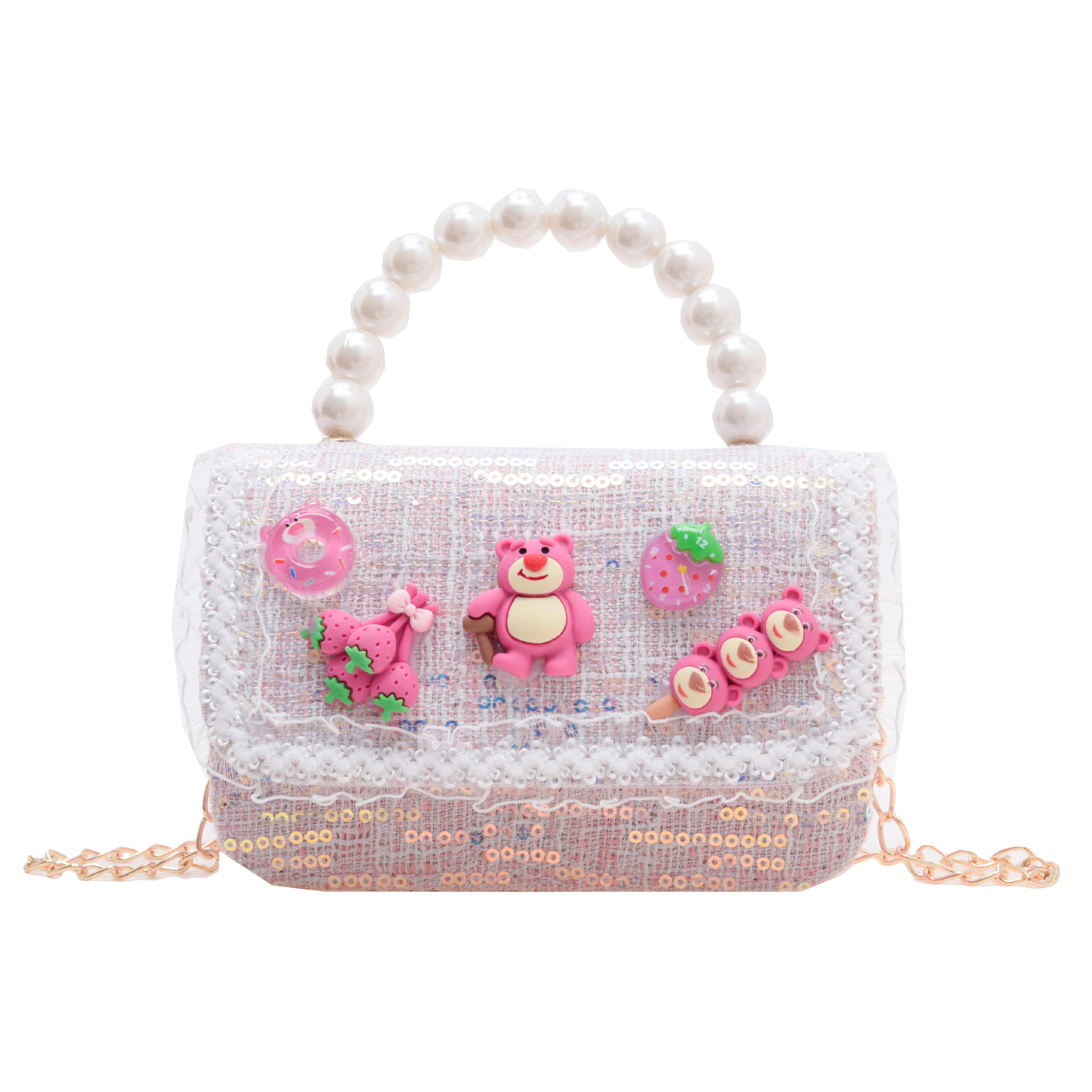 Bolso de los niños del verano de la nueva manera de La Perla de las niñas bolsa de mensajero oso Lindo bolso de las mujeres estilo de la princesa monedero de la moneda