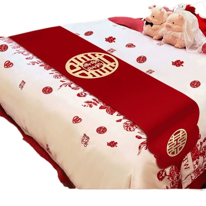 Red bed flag wedding wedding room layout bed towel newlywed bedding bedding bedding bedding bedding table wedding table cover