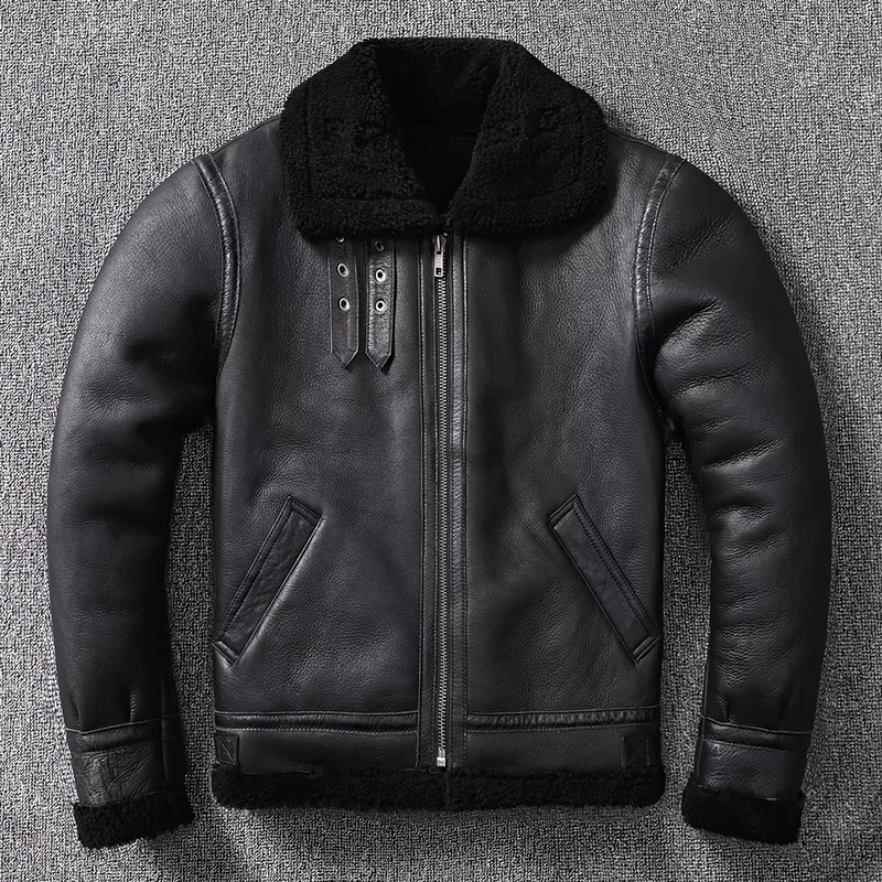 Genuine Leather and Fur Integrated Lambswool Leather Jacket for Men, Large Size, Thickened, Warm, American Style B3 Coat Genuine Leather and Fur Integrated Lambswool Leather Jacket for Men, Large Size, Thickened, Warm, American Style B3 Coat
