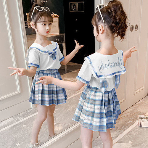 Summer Outfit for Girls 2024 New Fashion Trendy Influencer Children's Dress for Little Girls College Style Children's Two-Piece Dress Set