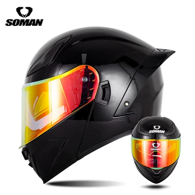 Cross-Border Exclusive Supply of New Motosiklet kaskı (dəbilqə) - bright-black-with-transparent-revo-red-s