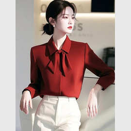 2025春季新款女装独特超好看内搭上衣法式气质高级感漂亮红色衬衫