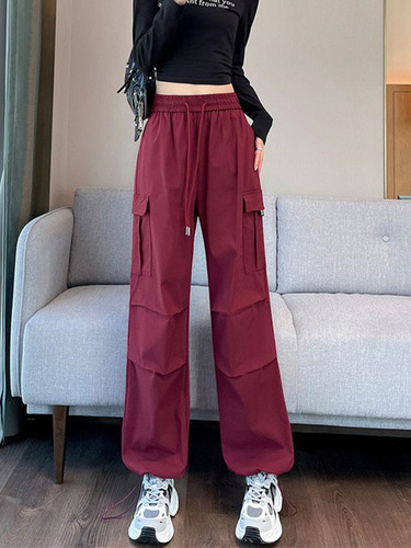 American Retro Workwear Leisure Pants for Women - Summer High-Waisted Straight Leg Tapered Ankle Pants Loose Quick-Dry Thin Model