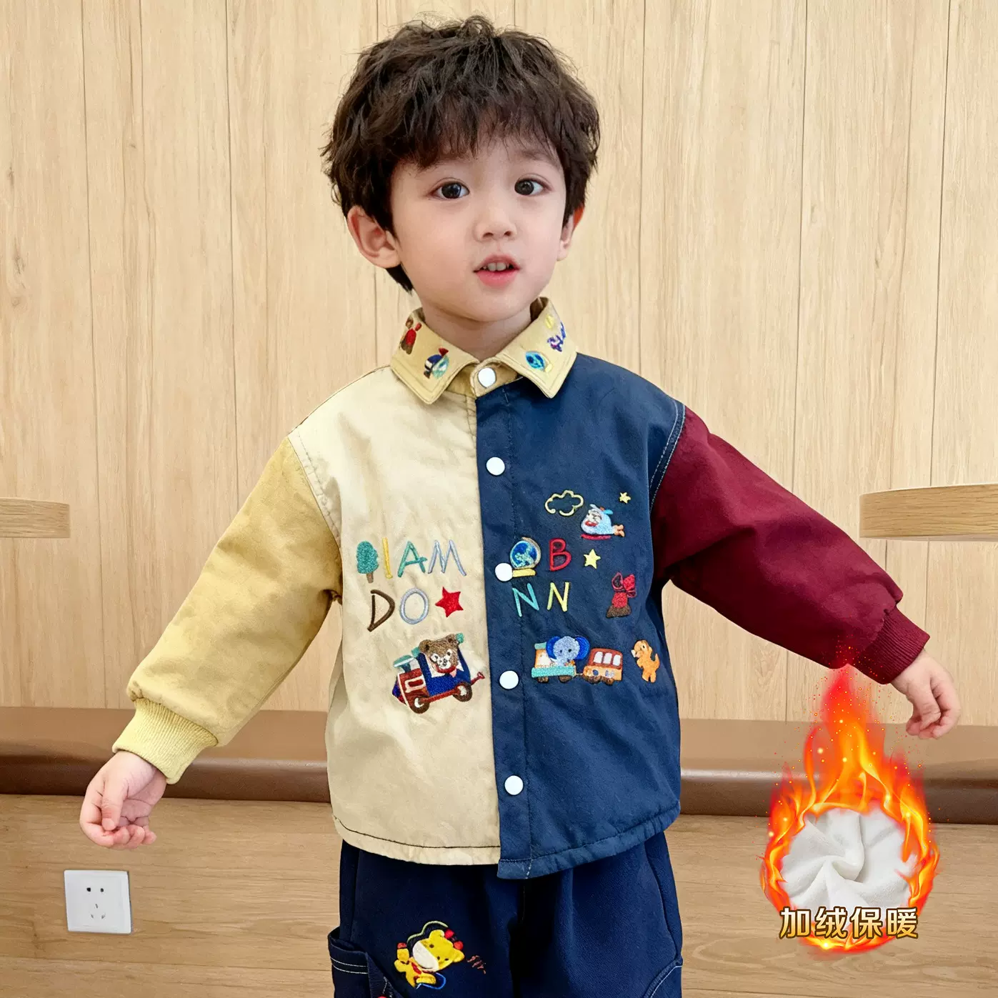 男童衬衫2025秋冬季新款儿童加绒衬衫纯色男童衬衣儿童秋衣一件代