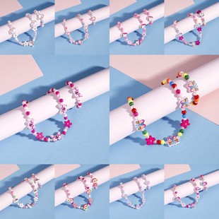 Cross-border hot selling children's jewelry colorful butterfly unicorn mermaid girls' necklace bracelet suit in stock wholesale