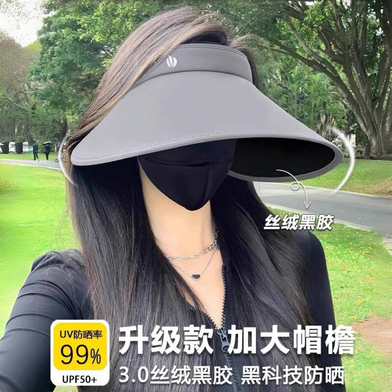 Velvet Black Rubber Visor Hat for Women, Summer Uv Protection, Large Brim, Outdoor Full-Face Sun Protection Sun Hat Velvet Black Rubber Visor Hat for Women, Summer Uv Protection, Large Brim, Outdoor Full-Face Sun Protection Sun Hat