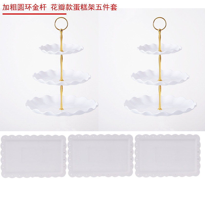 Anillo de 3 capas de estilo europeo engrosado barra de oro plato de fruta té de la tarde bandeja de postre soporte de exhibición mesa de postre soporte de la torta