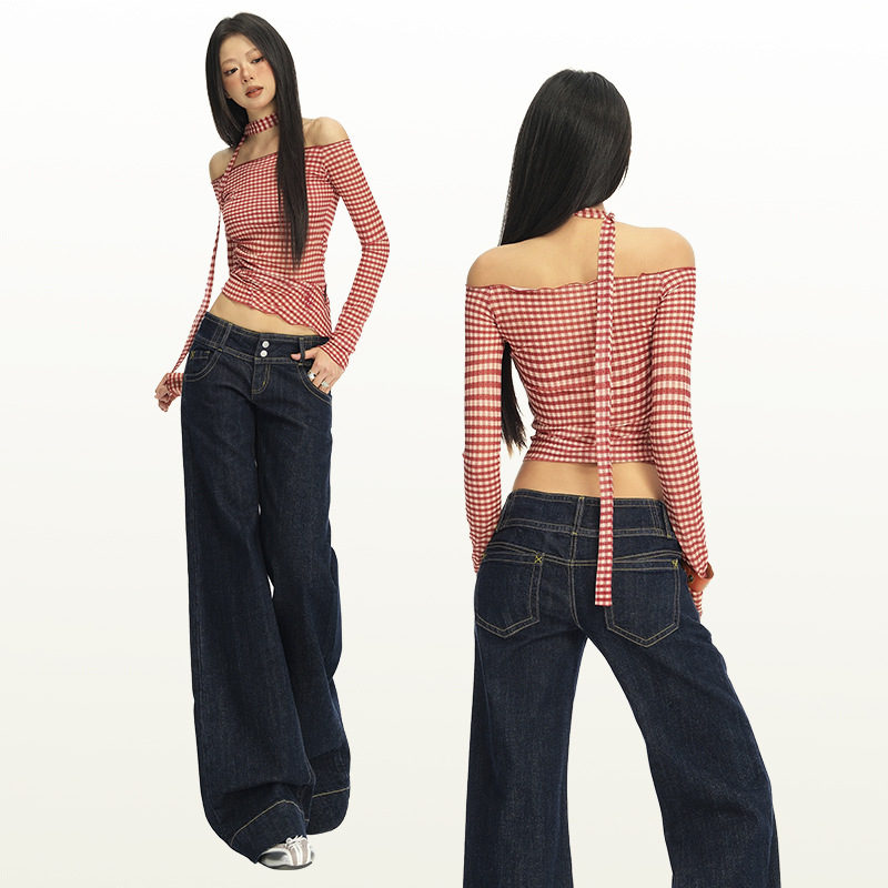 25Th Ootd!| American Retro Dark Blue Non-Leg-Fitting Bootcut Jeans Are Loose, Slimming Look and Versatile Floor-Length 25Th Ootd!| American Retro Dark Blue Non-Leg-Fitting Bootcut Jeans Are Loose, Slimming Look and Versatile Floor-Length