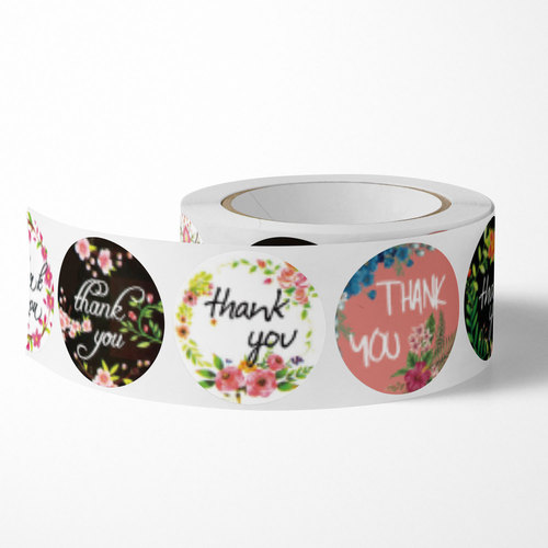 Factory direct sales roll-packed round floral thank you stickers birthday party wedding decoration stickers thank you labels