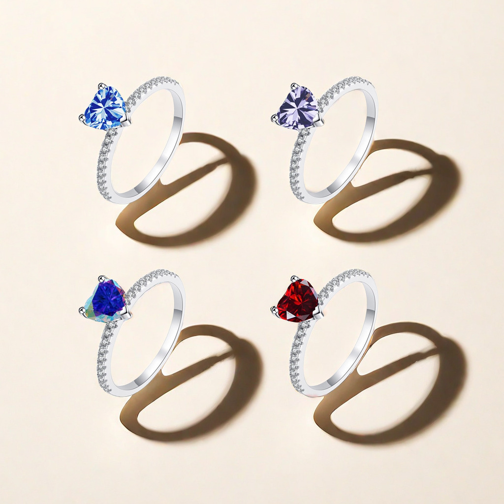 2 quilates de importación galvanizado anillo de piedra de mozanita color rosa rojo en forma de corazón anillo de piedra de mozanita certificados GRA