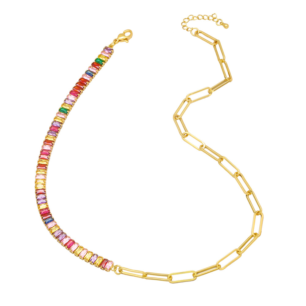 Fashion Hip Hop Zircon Stitching Clavicle Chain  Copper Necklace