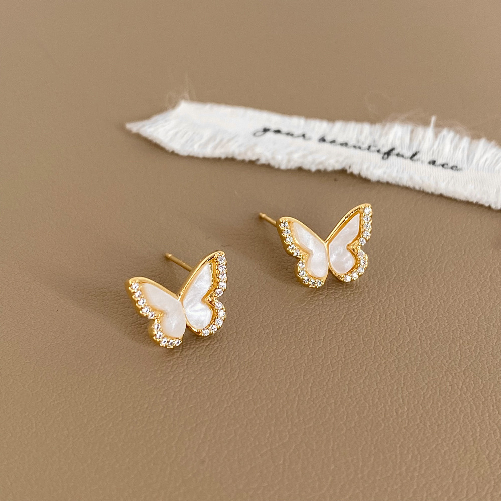 1 Pair Commute Butterfly Plating Inlay Copper Artificial Gemstones Gold Plated Ear Studs display picture 3