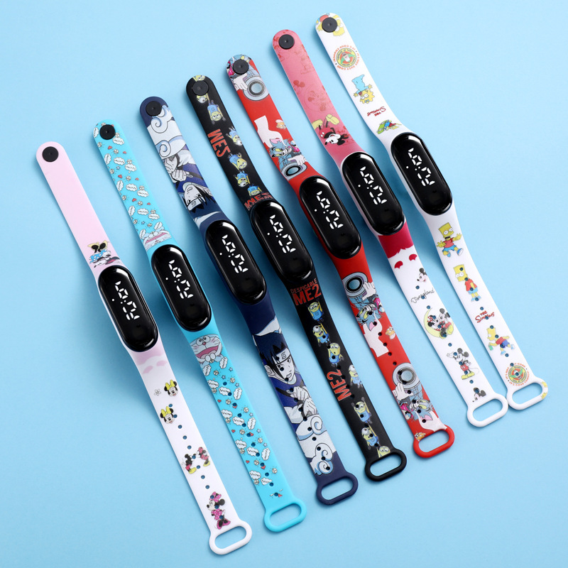 新款印花表带彩印LED电子表时尚炫色儿童手环触摸防水学生手表