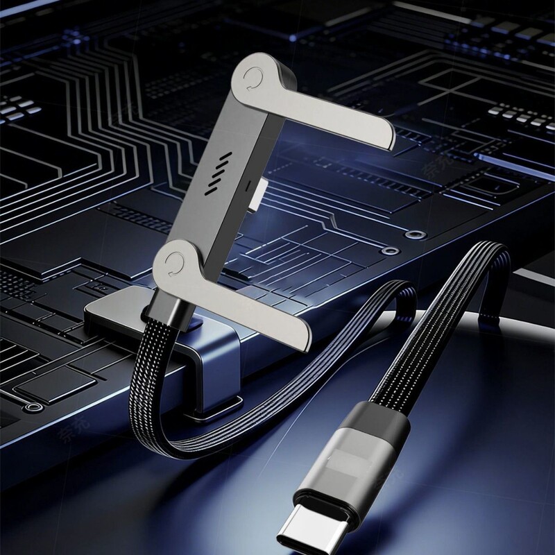 Cross-Border 240W Folding Stand Data Cable with Angled Dual-C Braided Cable Suitable for Apple and Huawei Mobile Phone Charging
