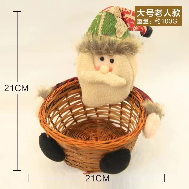クリスマス装飾品クリスマスキャンディークリスマスイブリンゴバスケット老人雪だるま鹿人形編み竹バスケット置物|undefined