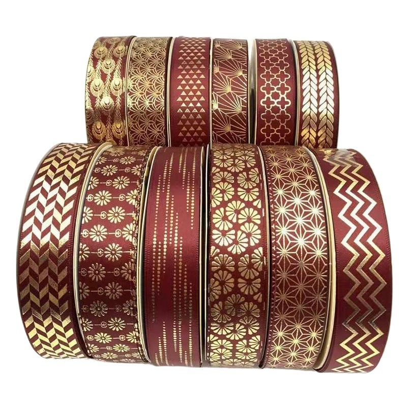 25 barra azul soporte dorado cinta hecha a mano DIY cinta flor caja de regalo embalaje cinta termoendurecible impresión poliéster