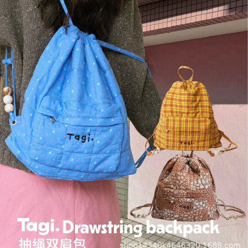 Tagi.Tanghulu「i」パールアクリルビーズ刺繍巾着かわいい巾着大容量バックパック|undefined