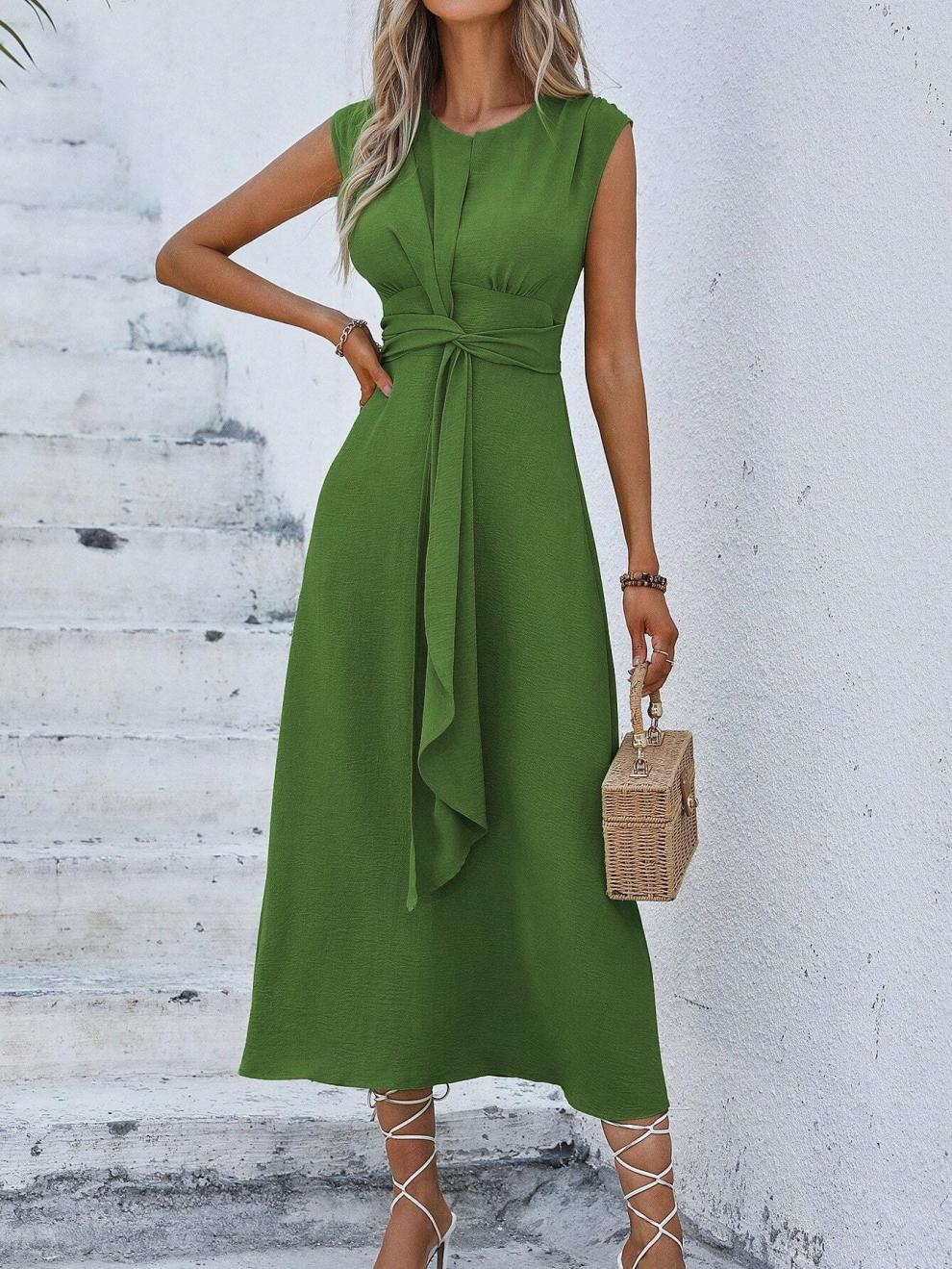 327g Weight Midi Dress Dress Length Type Sleeveless Sleeve Length Sheath Dress Dresses Type Sleeveless Sleeve Type Polyester Fabric Type Elastic Waist Waist Line Holiday Occasion Round Neck Neckline Regular Fit Fit Type Solid Color Pattern Summer Season Women's Gender Streetwear Style Wholesale Women's Streetwear Solid Color Holiday Round Neck Sleeveless Sheath Dress 27
