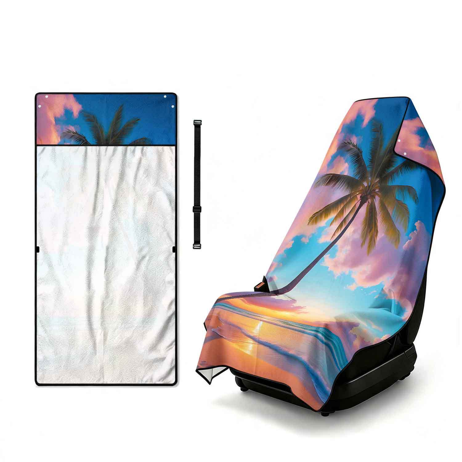 Printed bath towel and car seat cover 2-in-1, ultra-fine fiber outdoor beach and car dual-use universal seat cushion