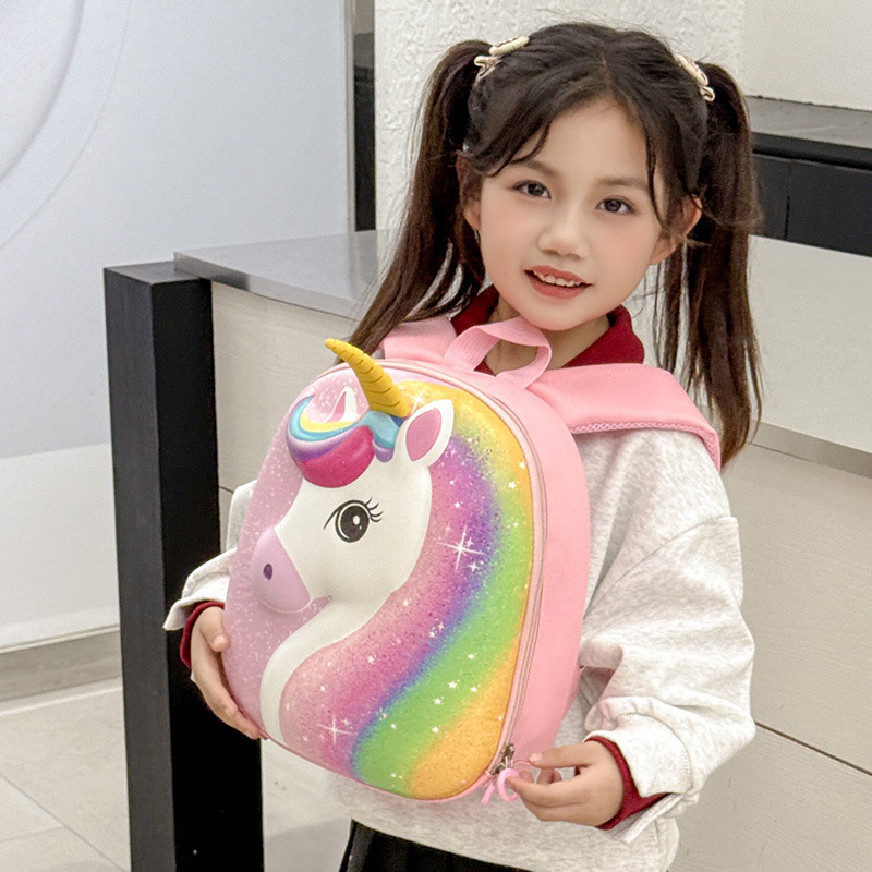 Caricatura encantadora arco iris pony, mochila de niños y niñas, mochila de estudiantes de cáscara de huevo, nueva mochila infantil transfronteriza