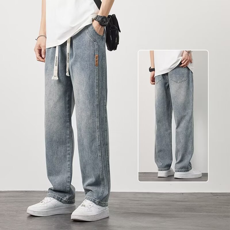 Wide-Leg Loose Straight Jeans 2025 Summer New Retro Men's Casual High Street American Workwear Long Pants