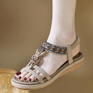 G923-3 Spring and Summer 2025 New Lightweight and Plaid Flat Sandals Women's Elastic Band Easiest for Match Fashion Trbottomy Sandals