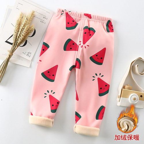 Children's velvet autumn pants new autumn and winter thickened warm pants for medium and large children with open crotch bottoming men's and women's home trousers