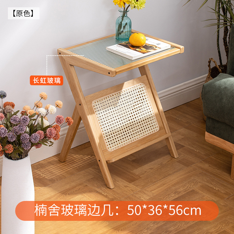 Mesa de café sala de estar nórdico simple pequeño apartamento mesa de té de vidrio templado cama y desayuno mesa de té de doble capa de ratán japonés nuevo
