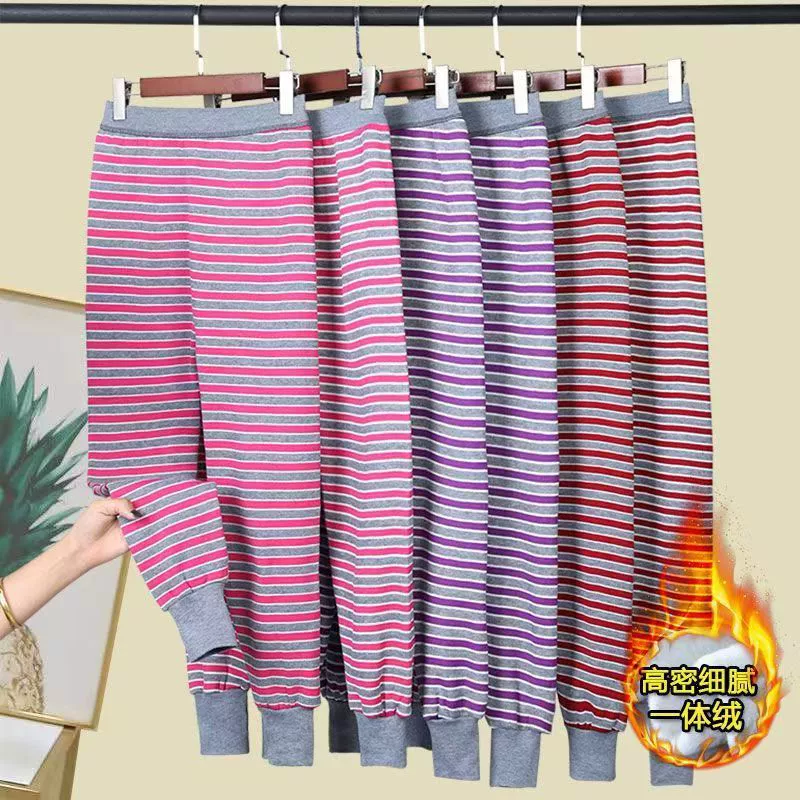 Осенние и зимние женские тепловые брюки для защиты колена и эластичные брюки для талии теплые брюки большого размера осенние брюки среднего и пожилого возраста свободные полосатые брюки с высокой талией