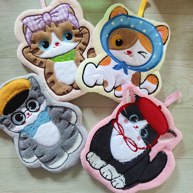 かわいい猫のタオル掛け式吸水速乾漫画サンゴのベルベットのタオルを厚くして臭くない台所のトイレの雑巾|undefined
