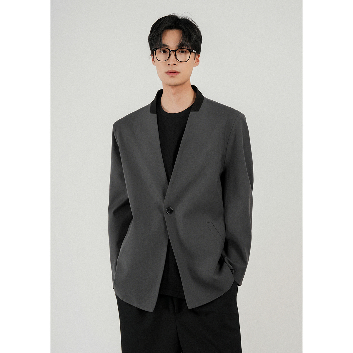 새로운 중국 스타일 Collarless 세트 재킷 남자 2025 봄 새로운 하이 엔드 유행 브랜드 트렌디 느슨한 캐주얼 작은 세트