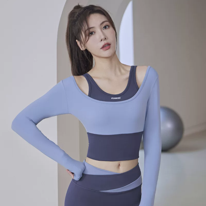 Охлажденная осенняя спортивная топ-с бюдля использования в зале с чашками, комбинезон, спортивные лосины с шортами, набор, с длинным рукавом, йога-одежда, для бега, облегающий